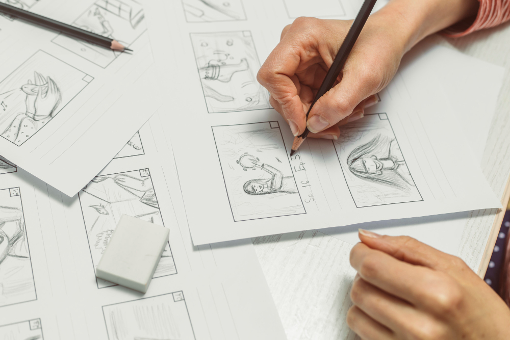 לוח תכנון מסרט אנימציה פופולרי, המראה את תהליך התכנון הנרטיבי