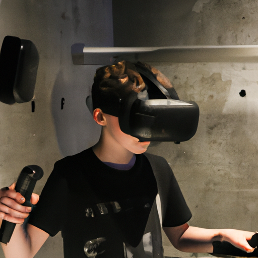 7. ילד שחווה משחק מציאות מדומה בתחנת משחקי VR